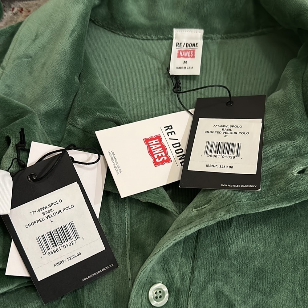 NWT Re/Done cropped velour polo Green size medium - Picture 5 of 6